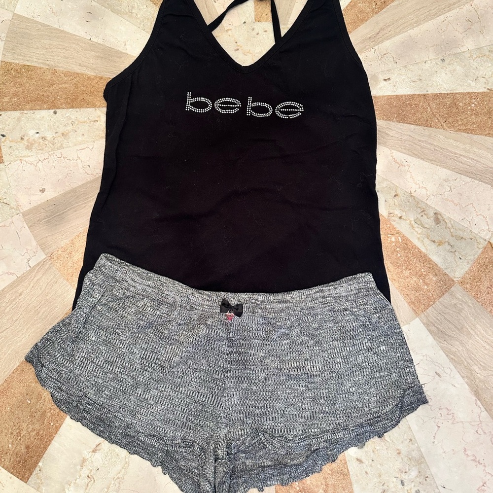 Bebe Black and Gray Pajama Set Large